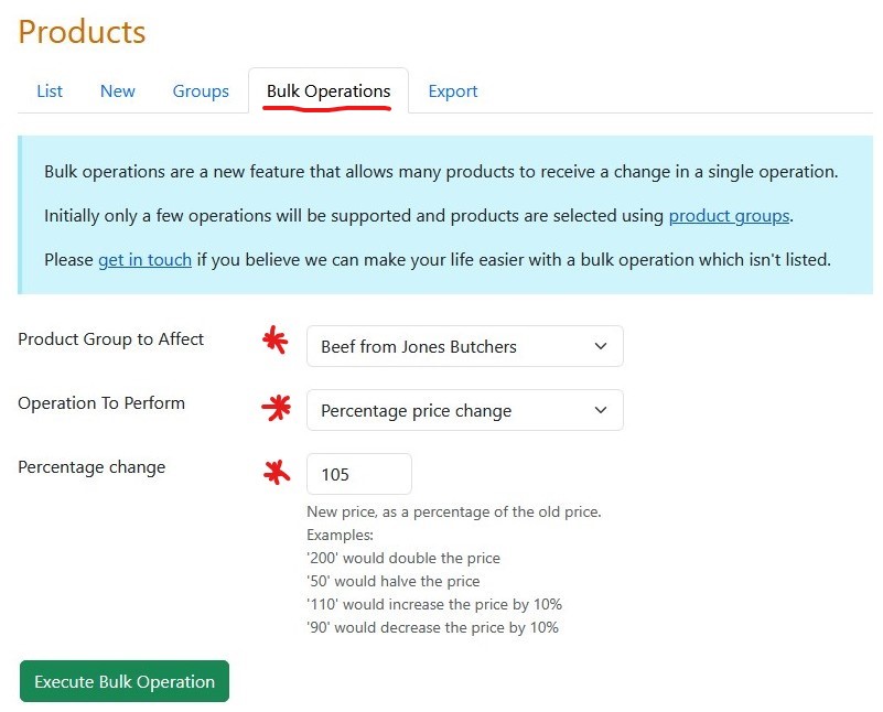 perform bulk operation on product group